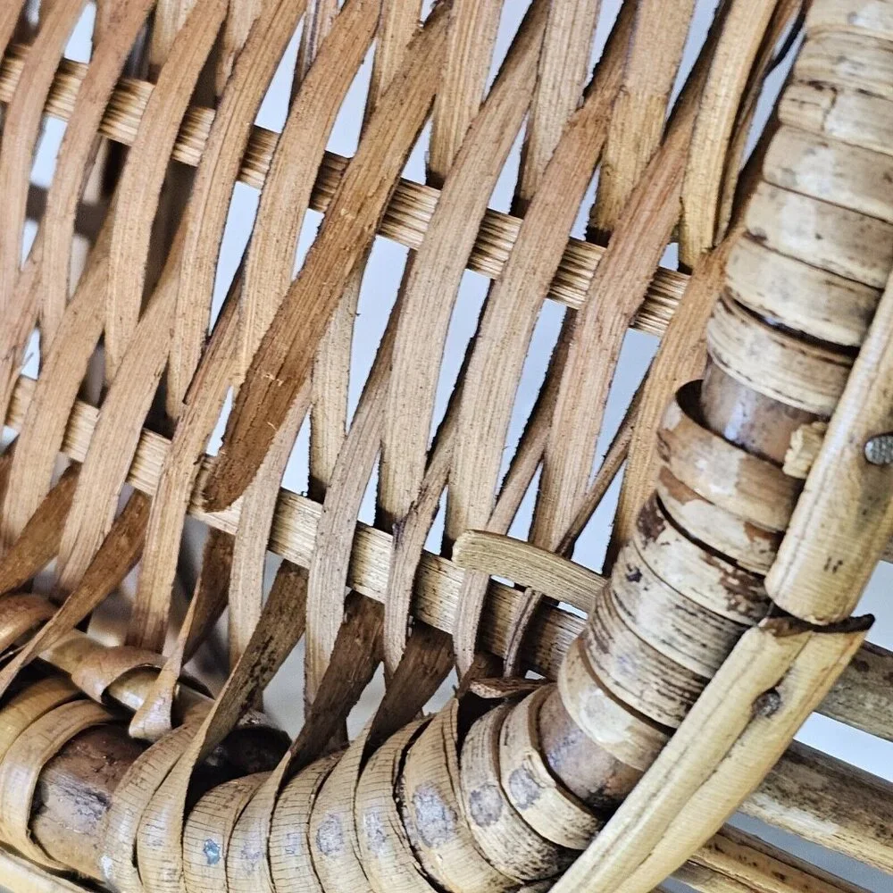 Vintage Bamboo Reed Gathering Basket Handle 10x14x12 5‎ Inches Deep Boho Decor